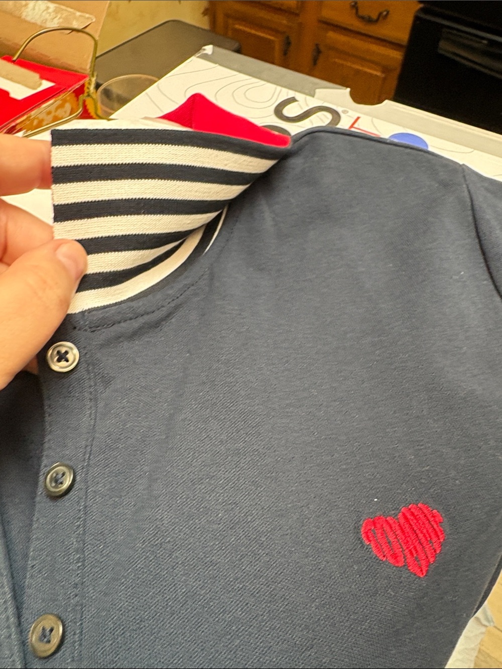 Tommy Hilfiger Navy Polo with Red Collar and Red Heart - Picture 3 of 8